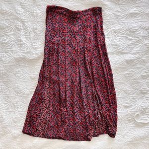 Red flower print midi skirt